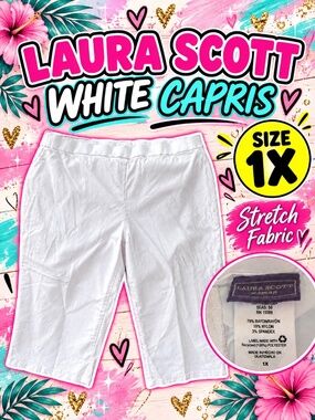 Laura Scott White Stretch Capri Pants | Women’s Plus Size 1X